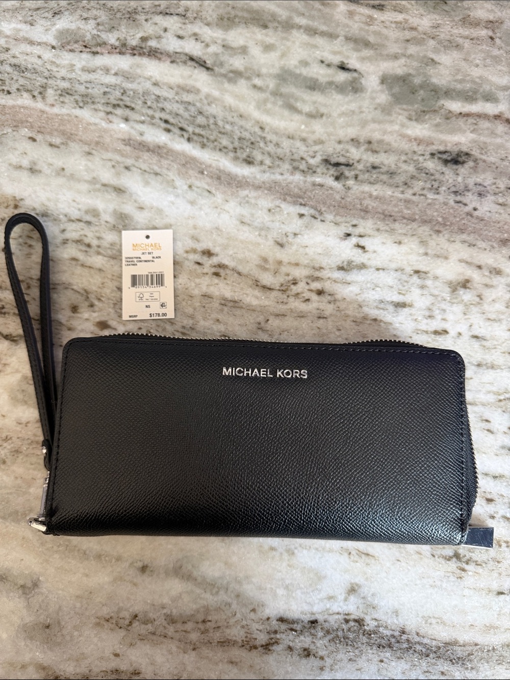 Michael Kors Women’s Black Leather Zip Wristlet Wallet